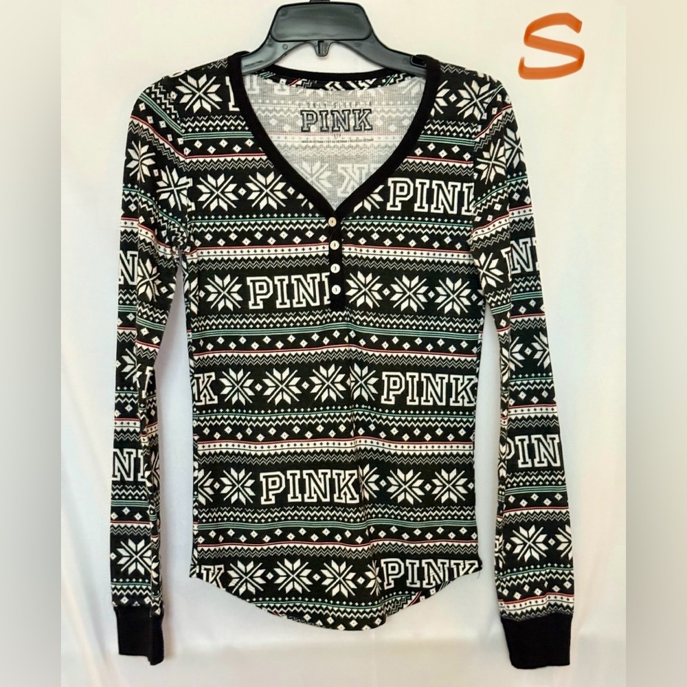 PINK Victoria's Secret Festive Black and White Pajama Top